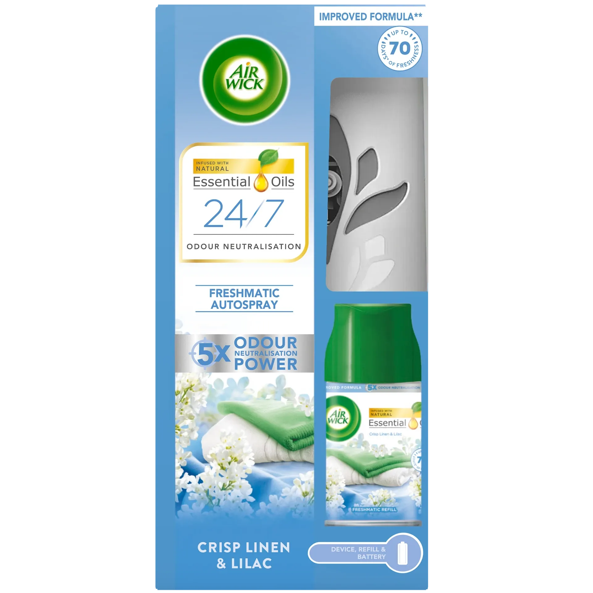 Air Wick Freshmatic Max Apparaat + Crisp Linen Navulling 250 ml