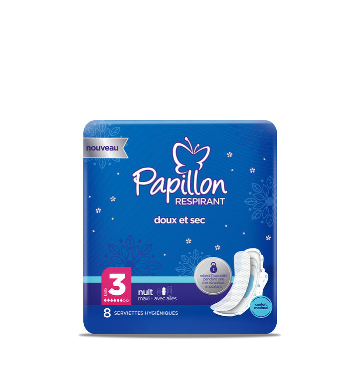 Papillon Maandverband Katoen - Nacht Maxi Met Vleugeltjes Maat 3 - 8 stuks